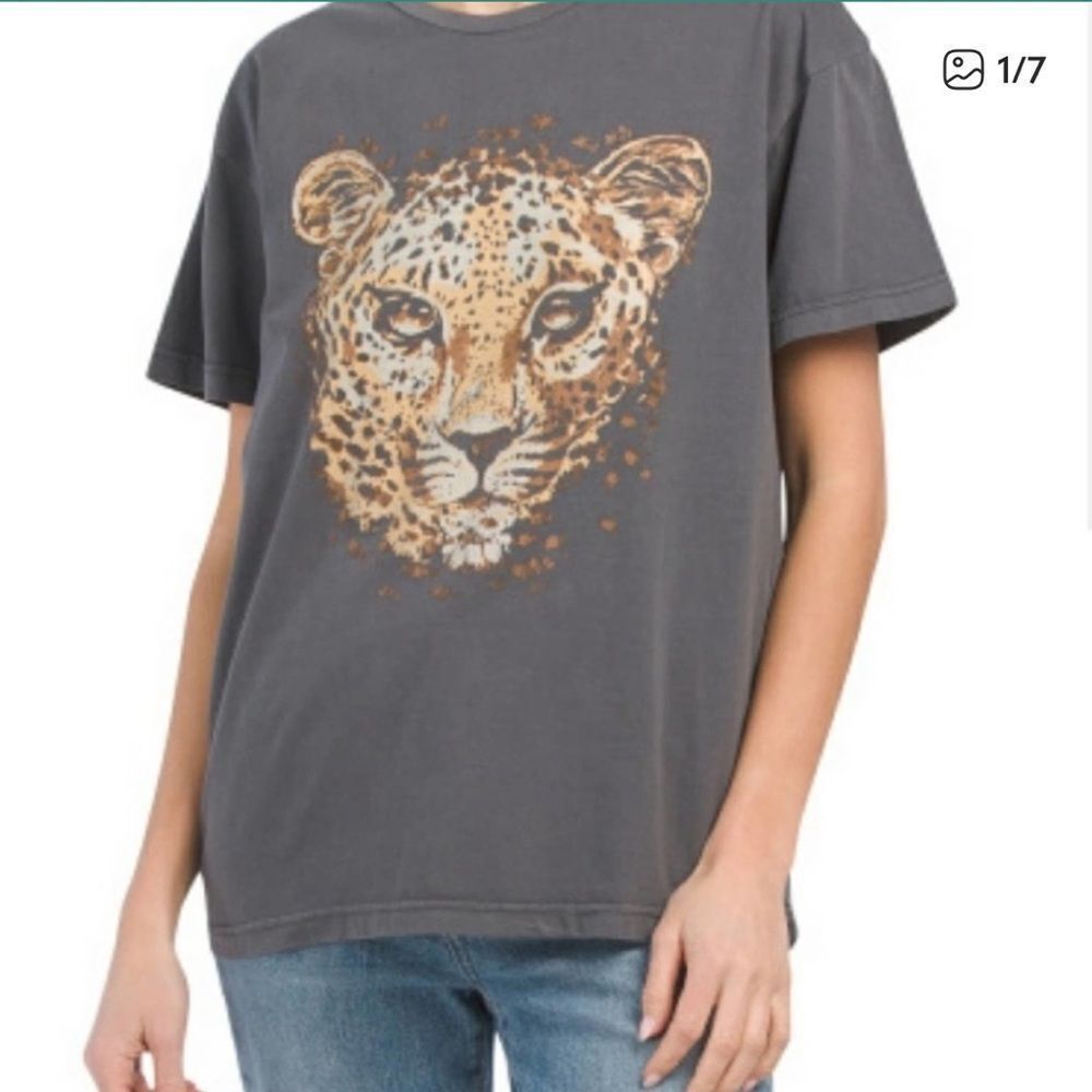 7 For All Mankind Jaguar Graphic T-Shirt Gray Womens Large